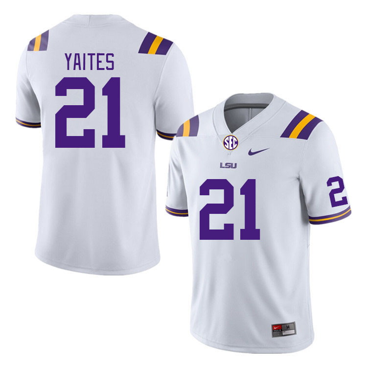 Men #21 Ryan Yaites LSU Tigers College Football Jerseys Stitched-White